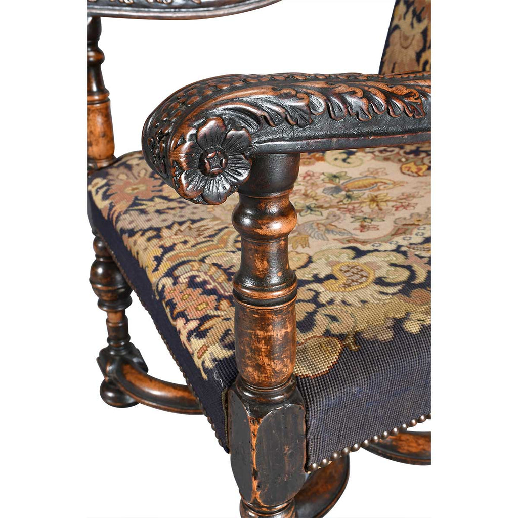 Large and Early Flemish Armchair Covered in Needlepoint
