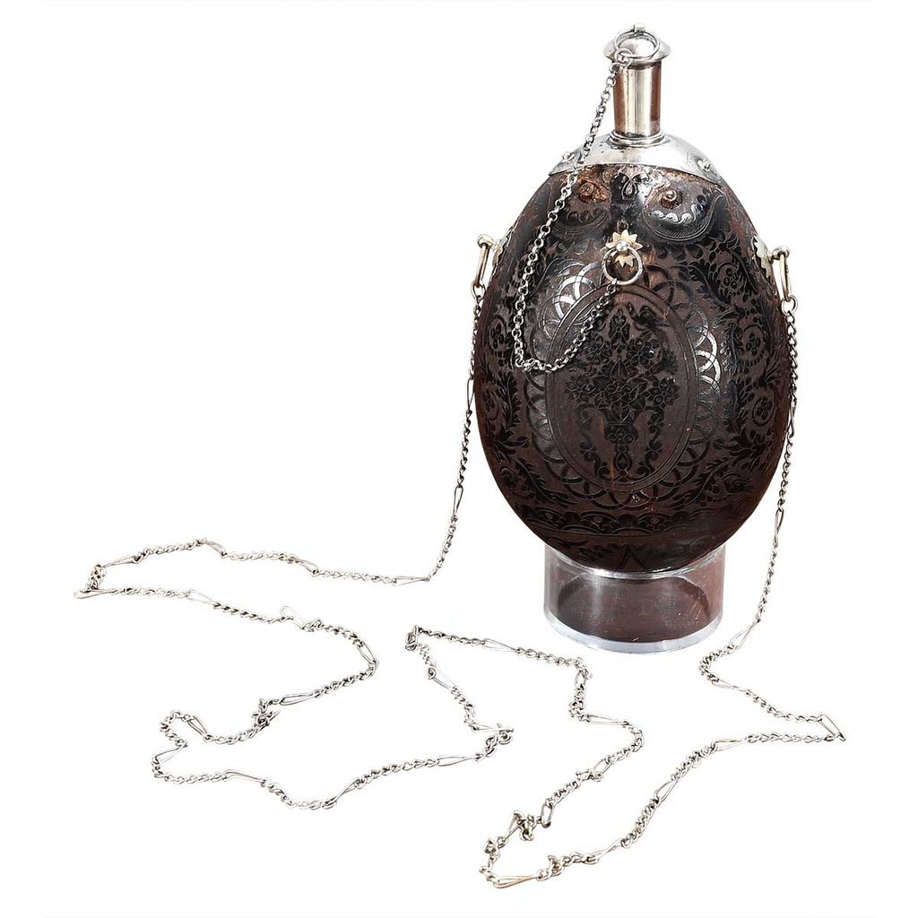 A Rare Etched Coconut Powder Flask