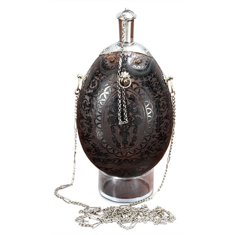 A Rare Etched Coconut Powder Flask