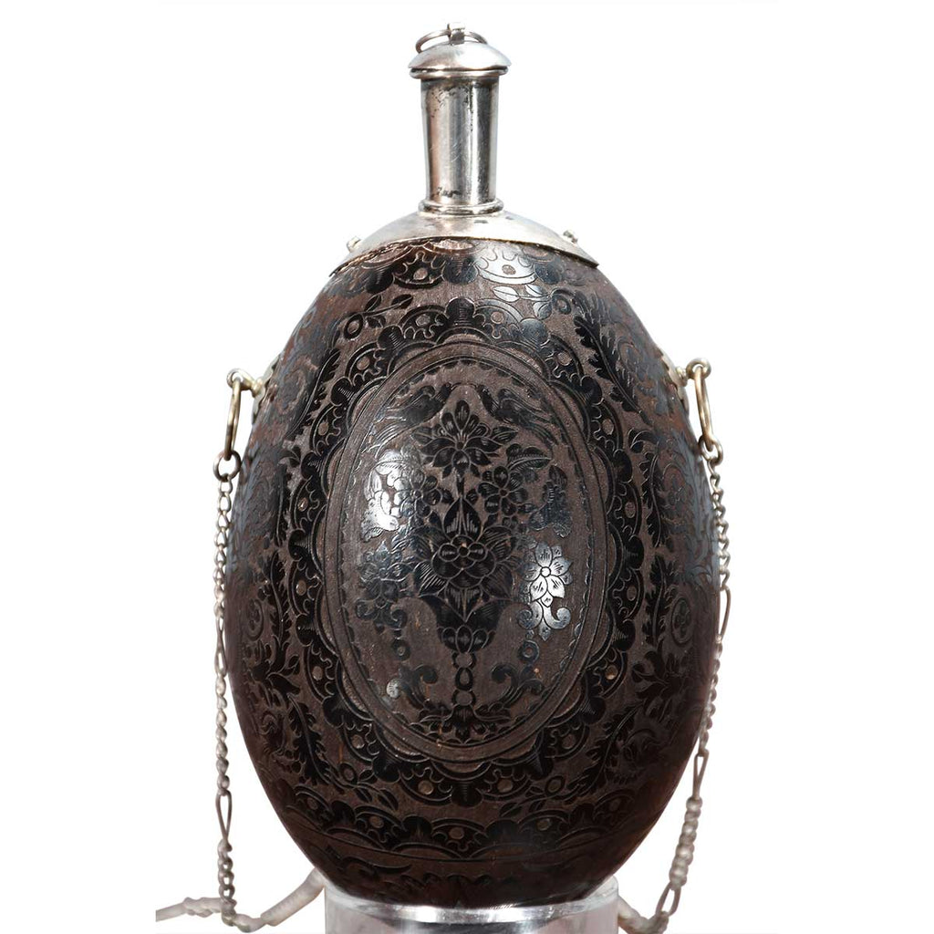 A Rare Etched Coconut Powder Flask