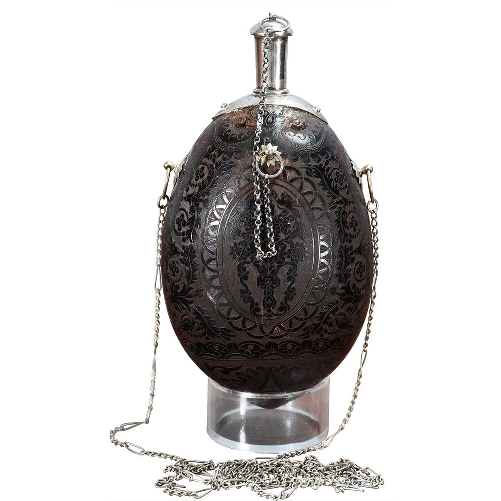 A Rare Etched Coconut Powder Flask