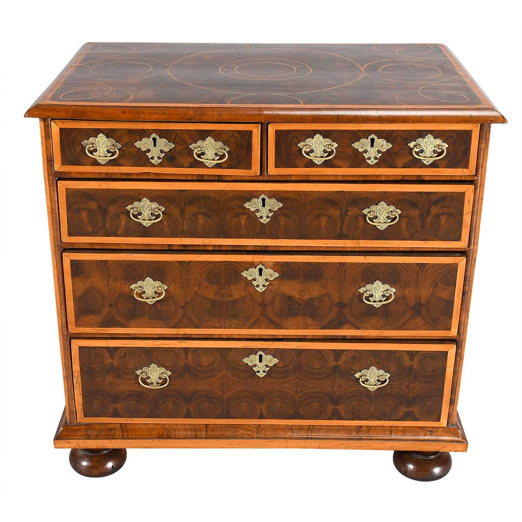William and Mary Period Oyster Chest with Holly Banding