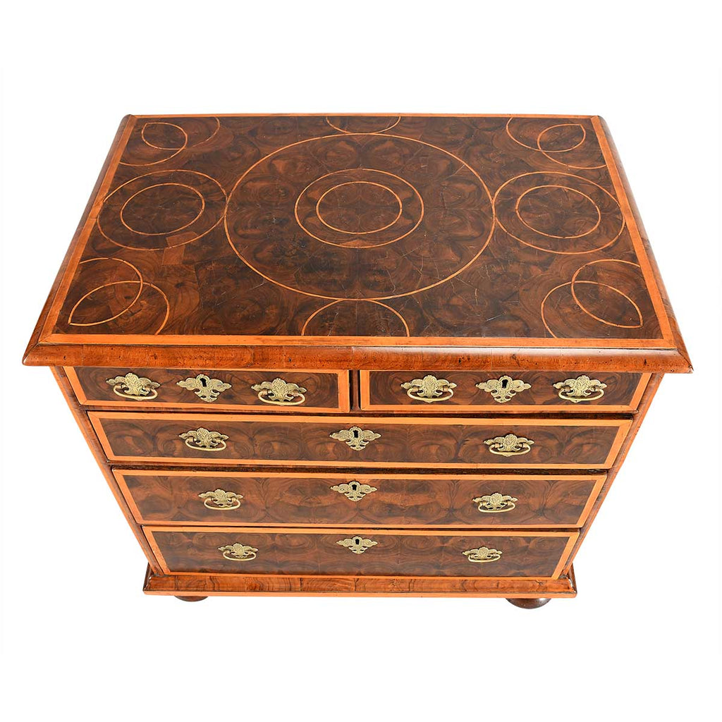 William and Mary Period Oyster Chest with Holly Banding