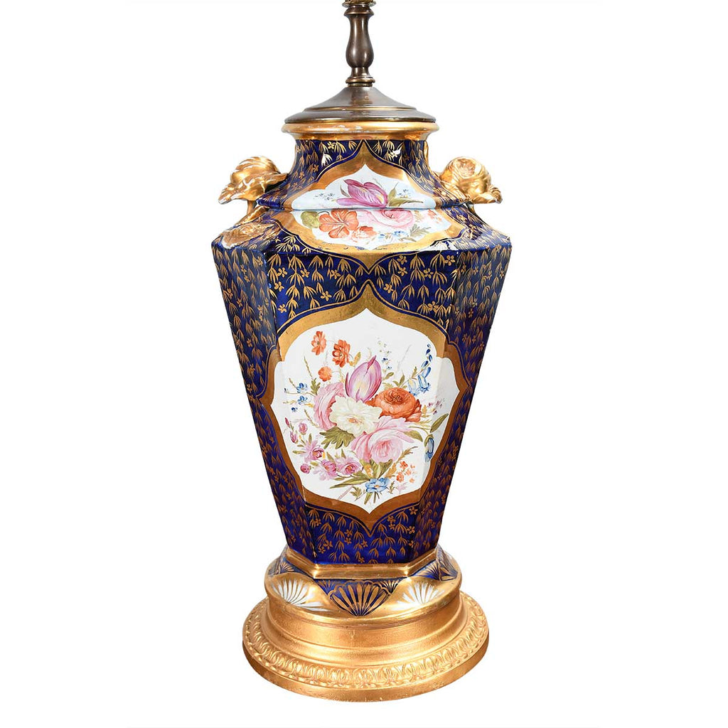 Ironstone Lamp with Gilt Rose Handles