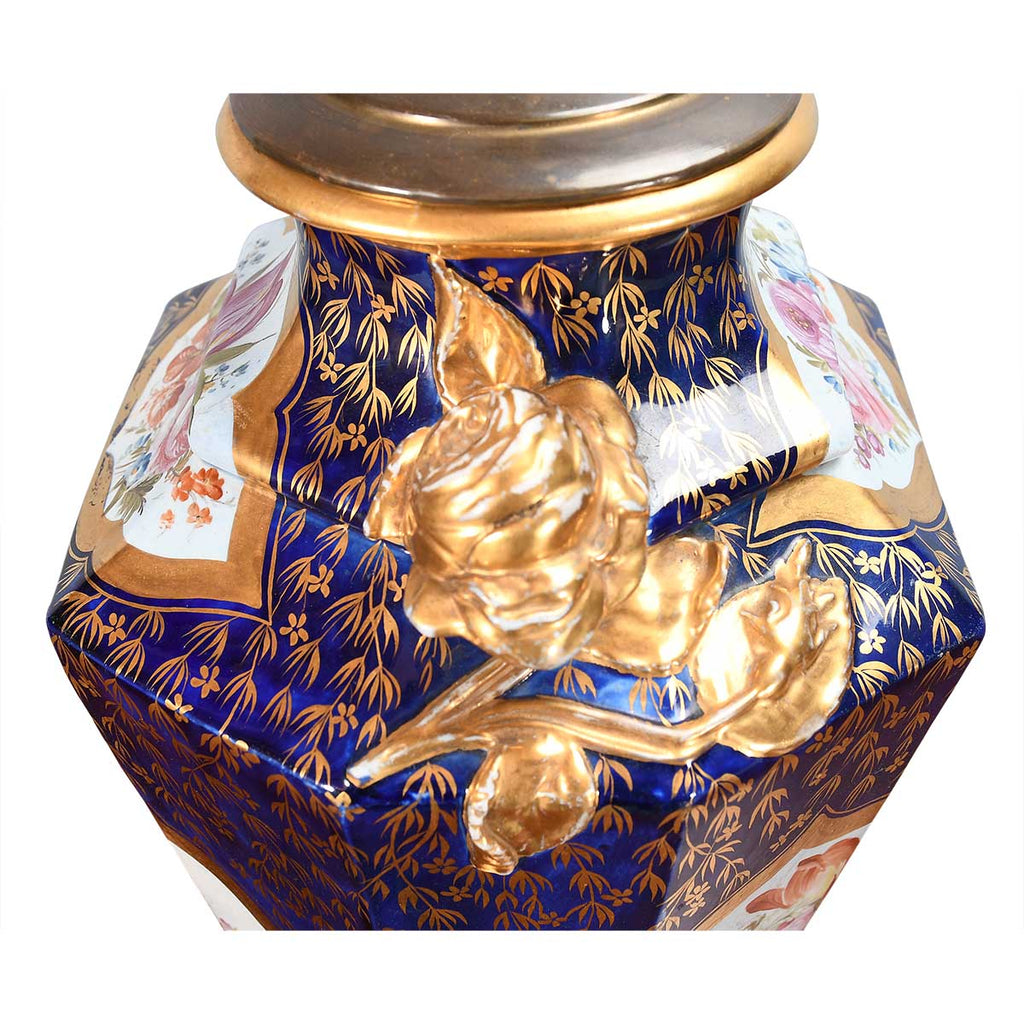 Ironstone Lamp with Gilt Rose Handles