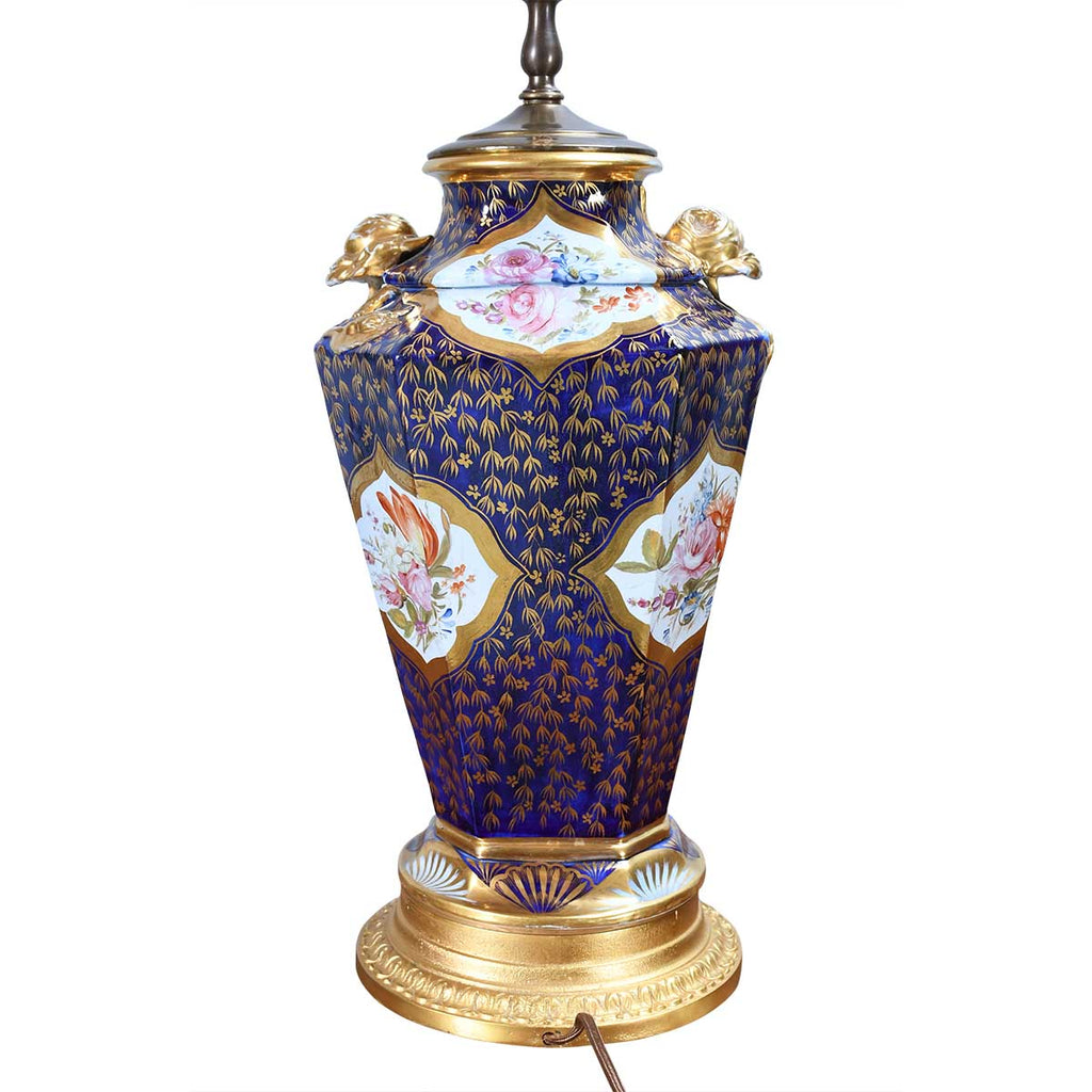Ironstone Lamp with Gilt Rose Handles