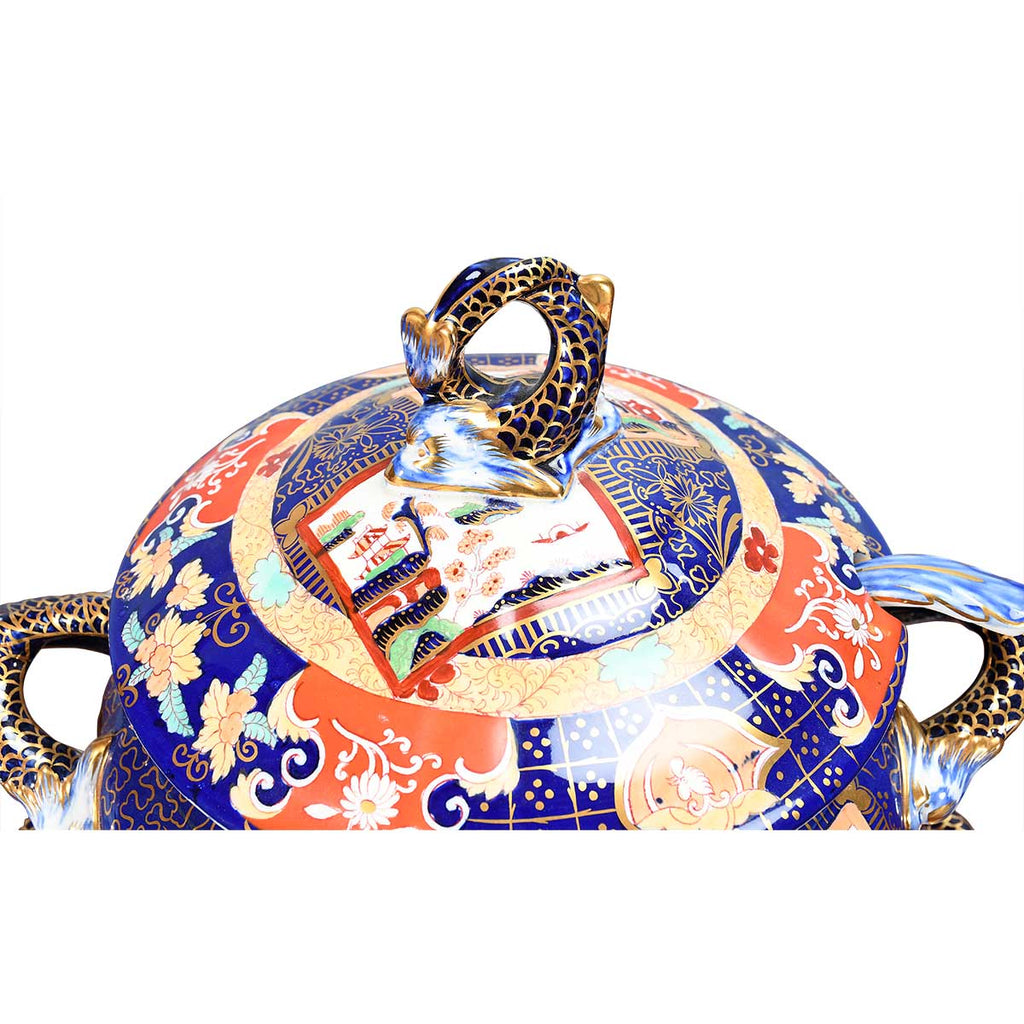 A Mason's Ironstone Tureen with Cover, Stand, and Ladle