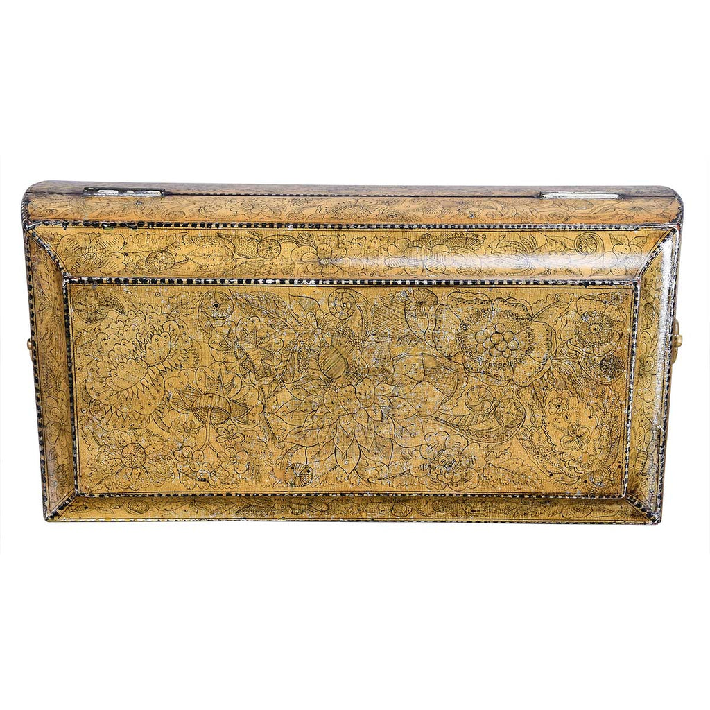 A Regency Period Penwork Tea Caddy with Unusual Ground Color