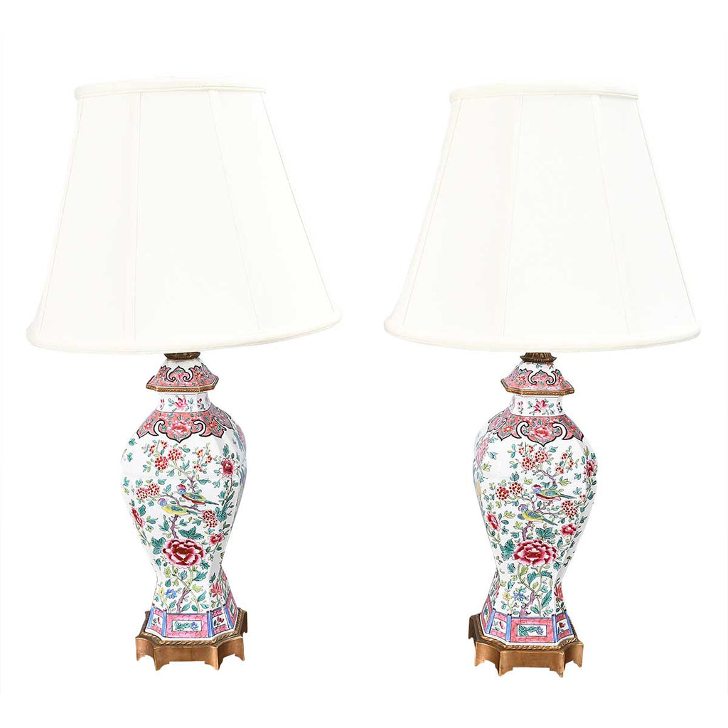 A Pair of Famille Rose Style Lamps