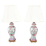 A Pair of Famille Rose Style Lamps
