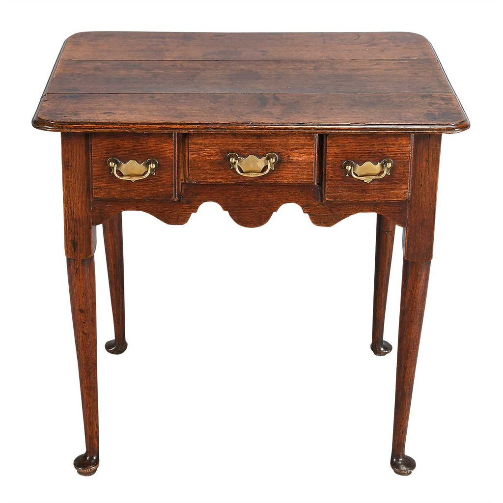 Small Oak Side Table with Three Drawers and Turned Legs