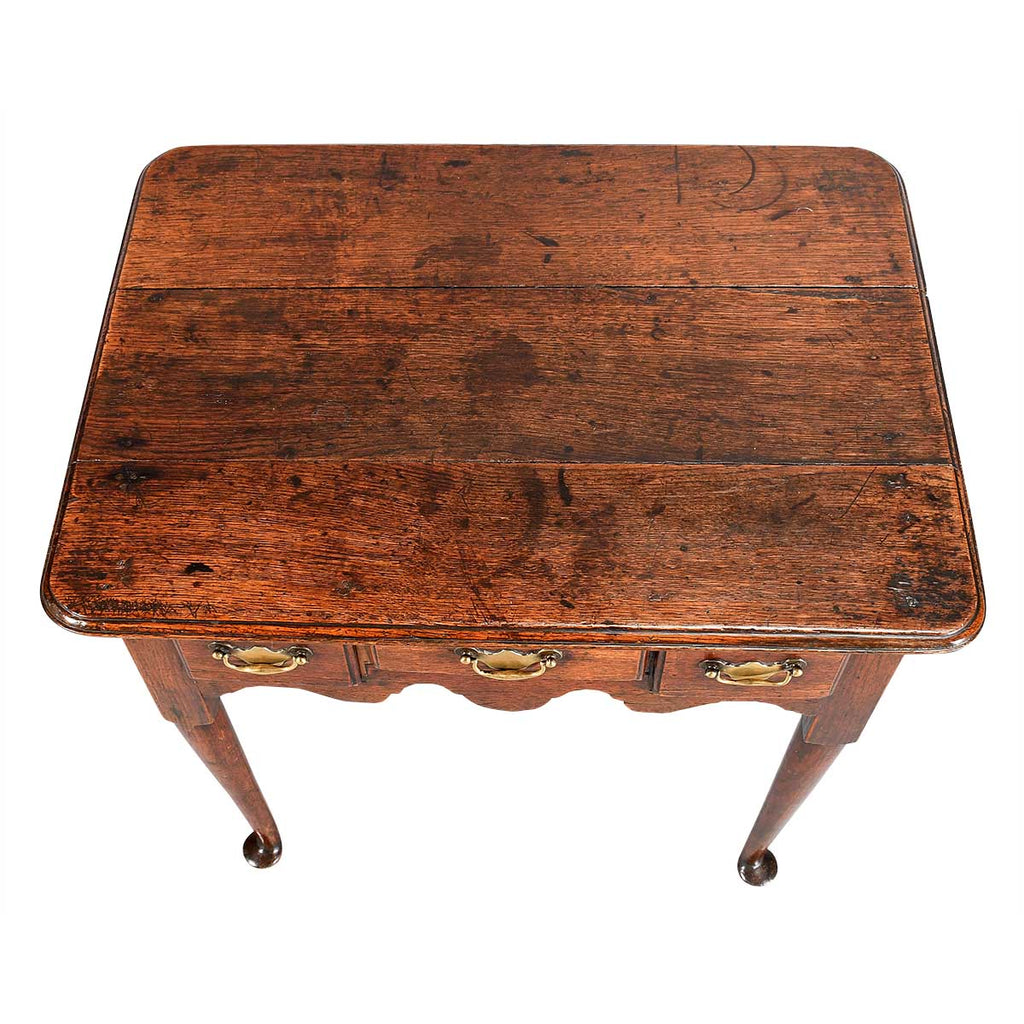 Small Oak Side Table with Three Drawers and Turned Legs