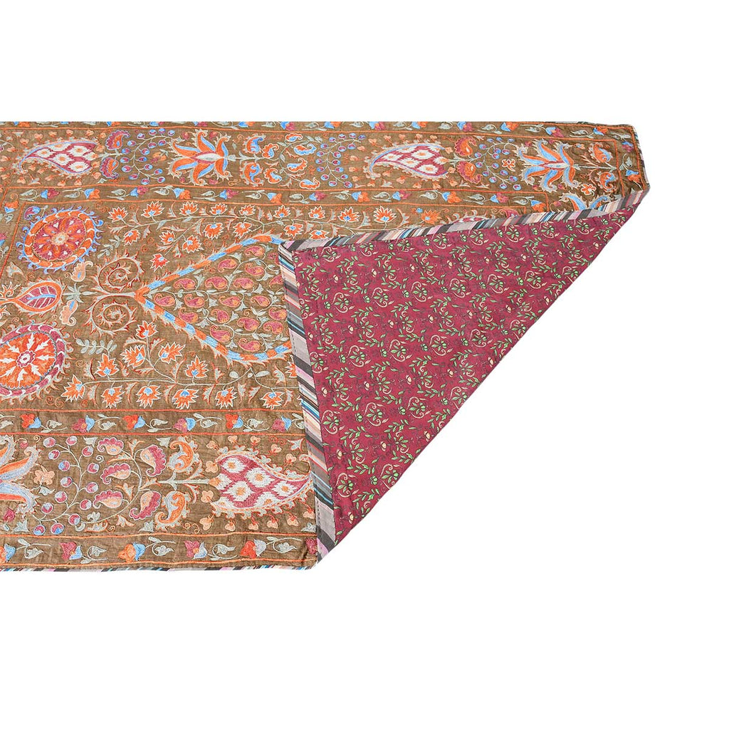 Antique Suzani Embroidery on Olive-colored Ground