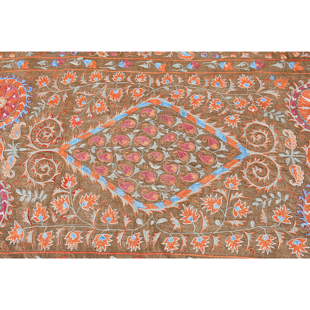 Antique Suzani Embroidery on Olive-colored Ground