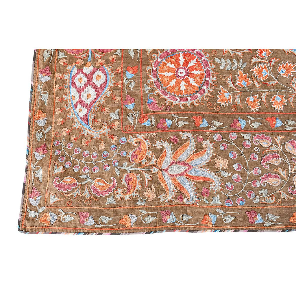 Antique Suzani Embroidery on Olive-colored Ground
