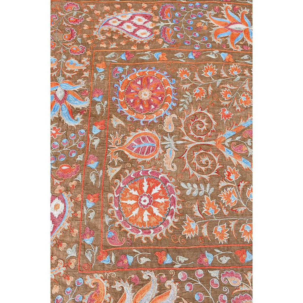 Antique Suzani Embroidery on Olive-colored Ground