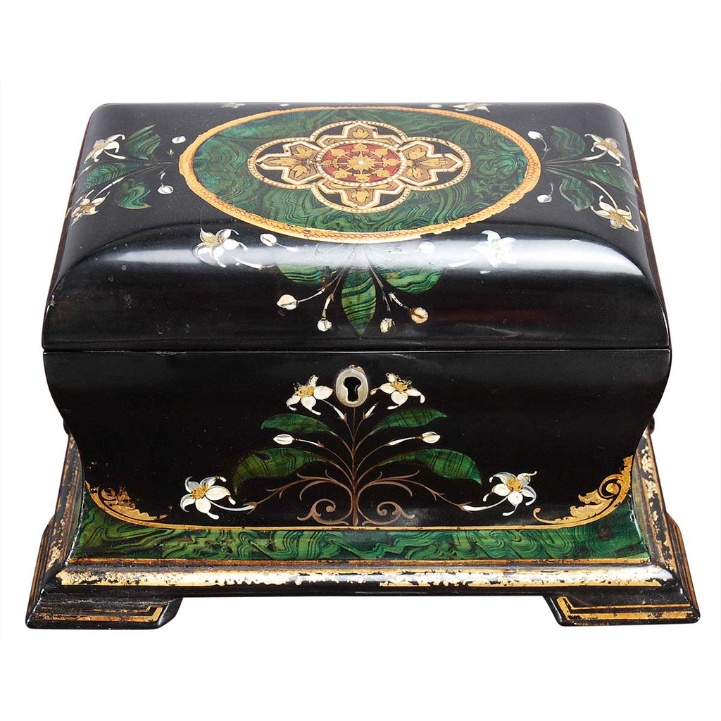 A Black Lacquered and Painted Tea Caddy
