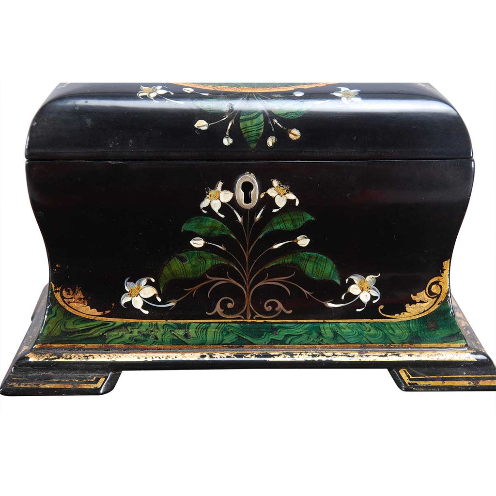 A Black Lacquered and Painted Tea Caddy