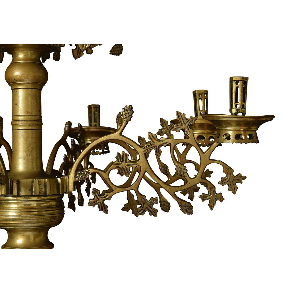 A Brass Two-Tiered Gothic Chandelier