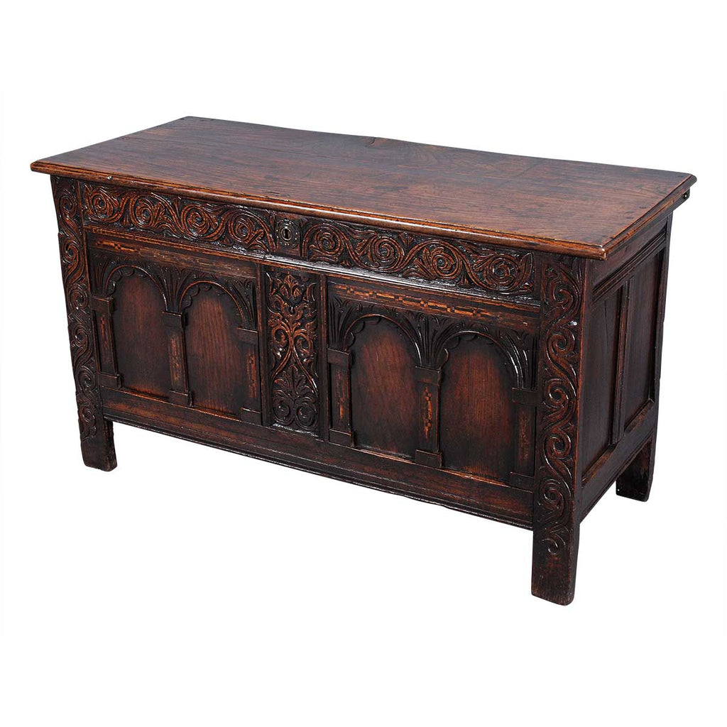 A Charles II Period Coffer with Twin Arch Panels