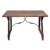 Walnut Table with Iron Stretchers and Bobbin Turnings