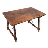 Walnut Table with Iron Stretchers and Bobbin Turnings