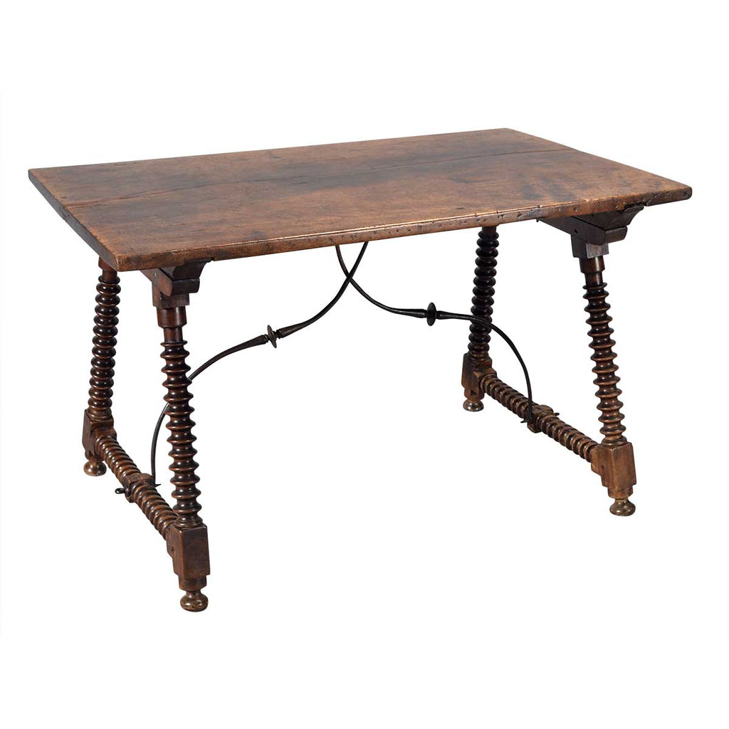 Walnut Table with Iron Stretchers and Bobbin Turnings