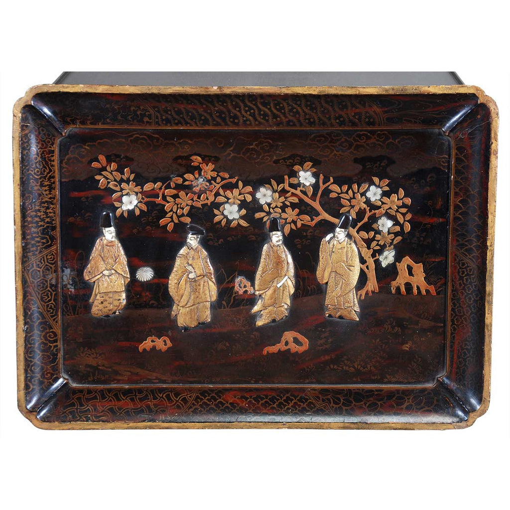 Lacquer Tray Depicting Four Robed Men