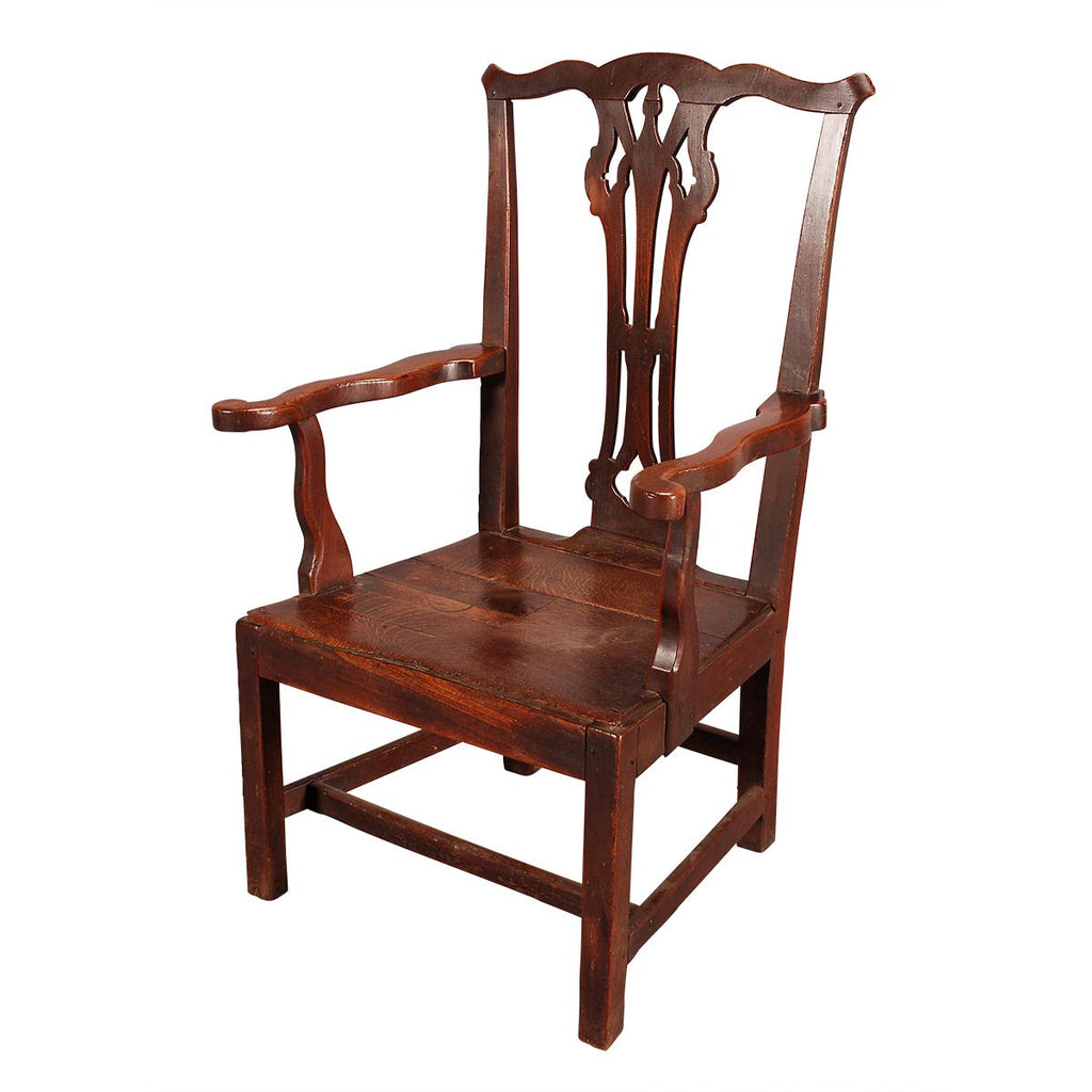 High-Back Oak Chair with Wavy Shaped Arms