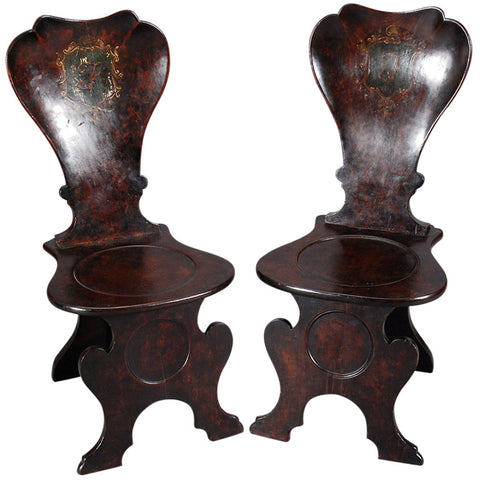 Pair of George II Period Concave Back Hall Chairs