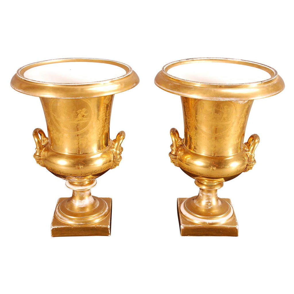 Pair of Gilded Campagna Urns
