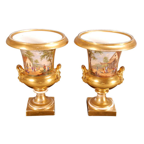 Pair of Gilded Campagna Urns