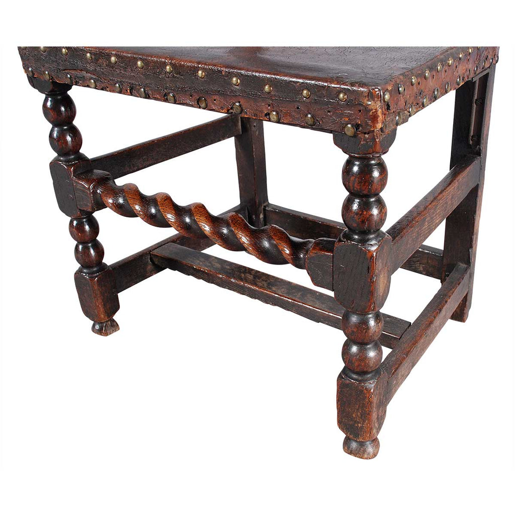 A Pair of Leather-Covered Hall Chairs