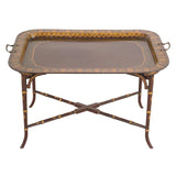 A antique red chinoiserie and gilt tray with the original brass handles. view 1