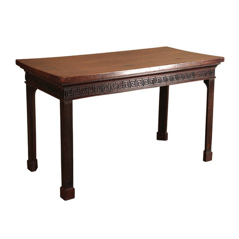 An antique English mahogany serving table with blind fret Greek frieze. View 1