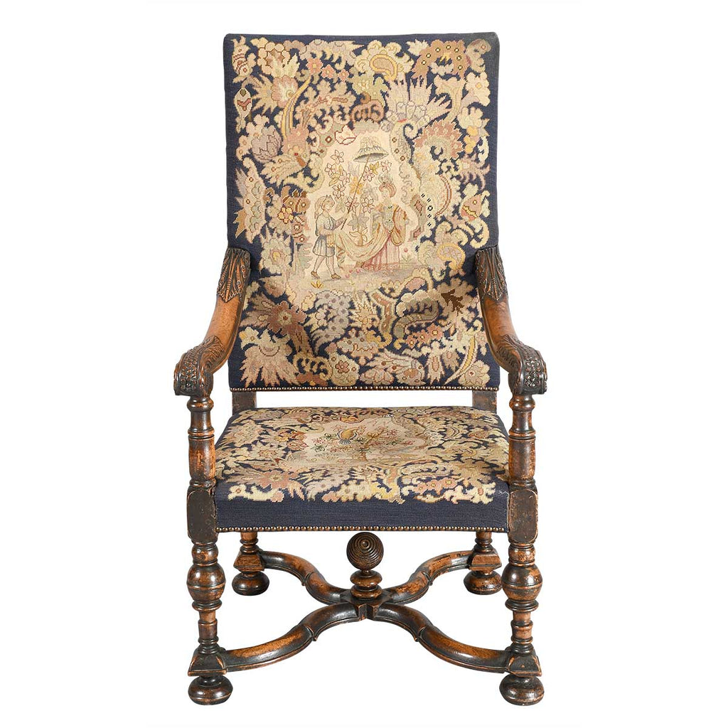Large and Early Flemish Armchair Covered in Needlepoint