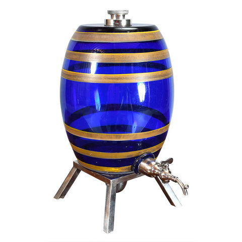 Cobalt Blue Glass Spirit Barrel on Silver Stand
