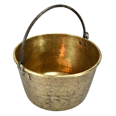 A Large Brass Bin with Iron Handle