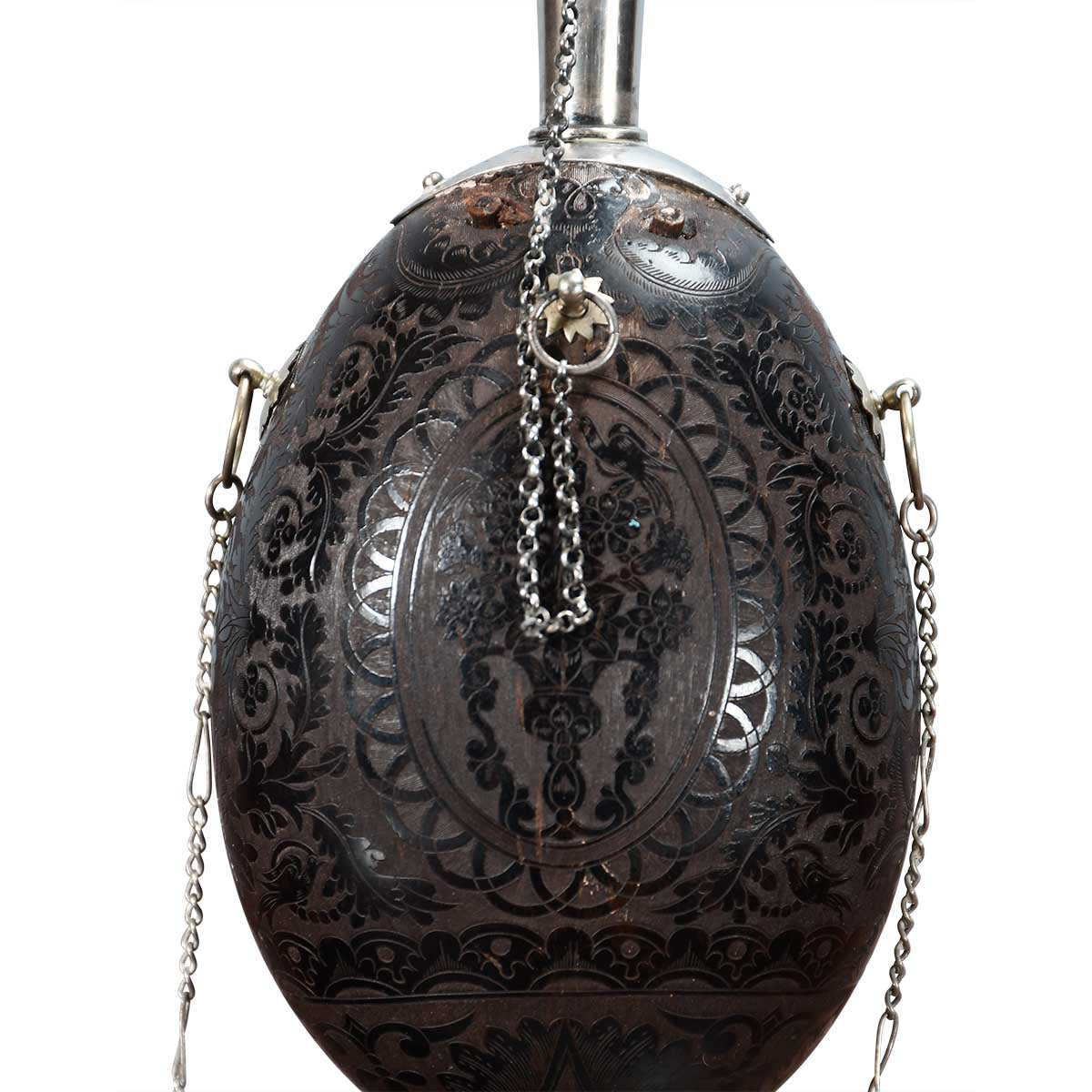 Rare Etched Coconut Powder Flask | French Antique c.1780 | Silver ...