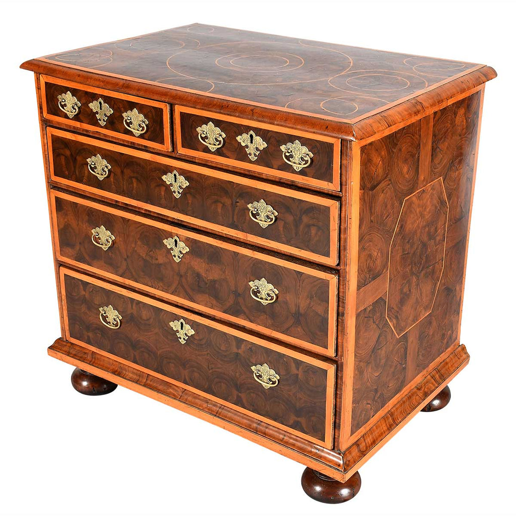 William and Mary Period Oyster Chest with Holly Banding
