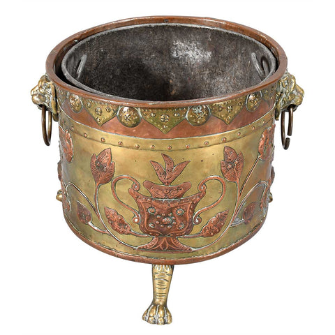 Copper and Brass Bucket on Paw Feet