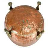 A Large Circular Copper Bin on Brass Paw Feet