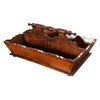 Antique oak cutlery tray carved scrolling decoration detail