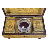 A Regency Period Penwork Tea Caddy with Unusual Ground Color