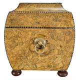 A Regency Period Penwork Tea Caddy with Unusual Ground Color