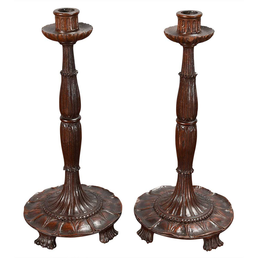 A Pair of Anglo-Indian Hardwood Candlesticks