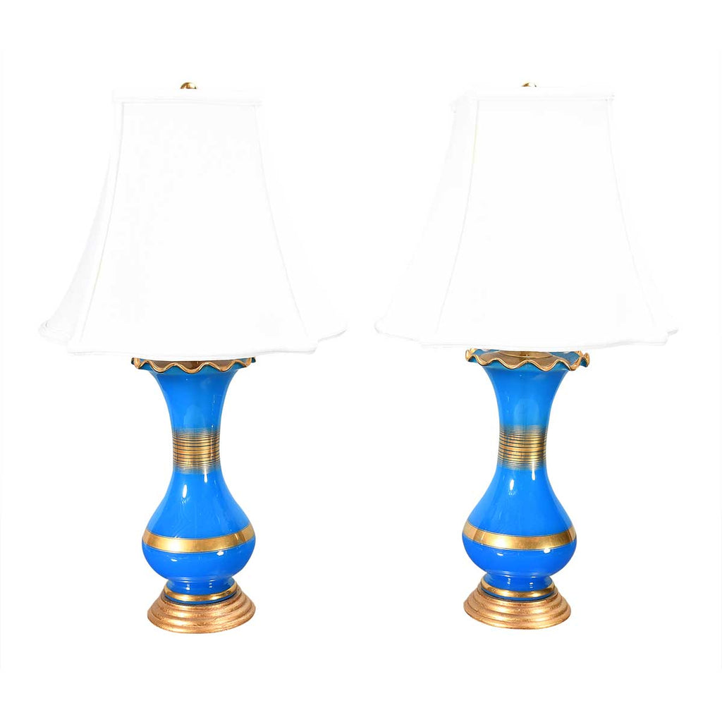 Pair of Blue Glass Lamps