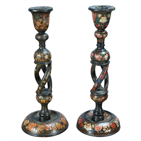 Near Pair of Kashmiri Candlesticks