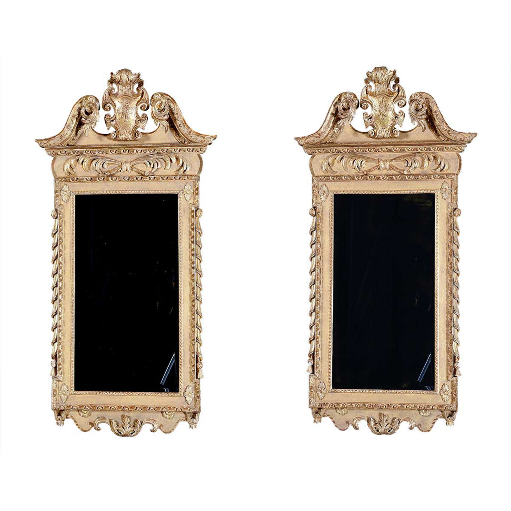Pair of Giltwood Mirrors with Swan Neck Pediments