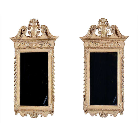 Pair of Giltwood Mirrors with Swan Neck Pediments